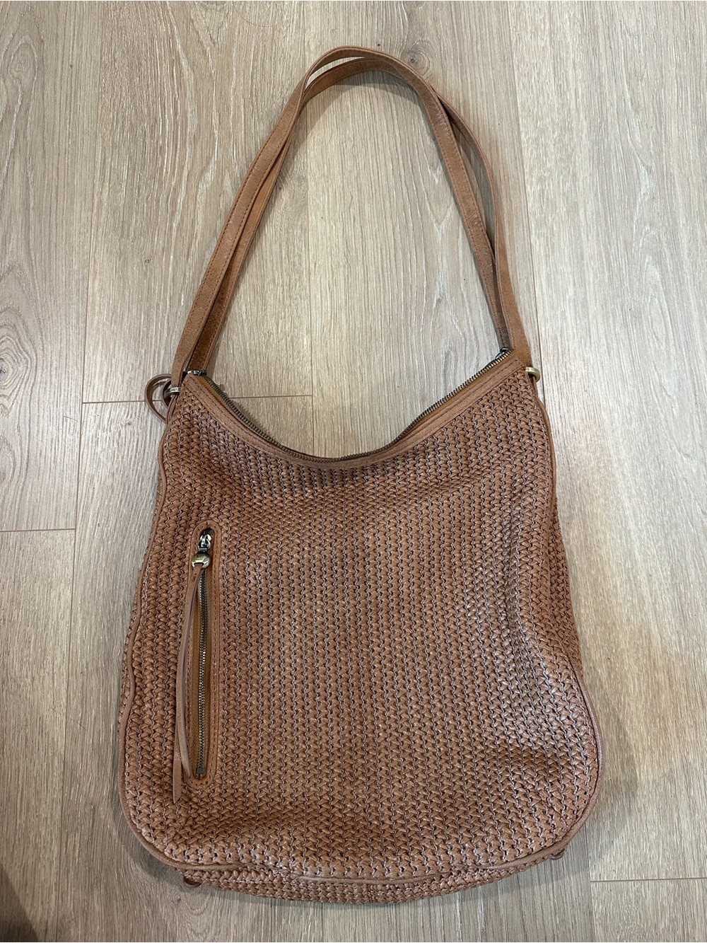 HOBO Woven Tan Leather Shoulder Bag